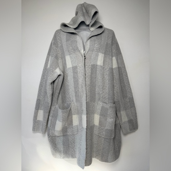 Soft Surroundings Sweaters - soft surroundings Plaid Hooded long gray Sweater Cardigan Women plus sz 1X Cozy